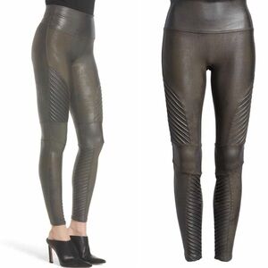 SPANX Women’s Small S Faux Leather Moto Leggings Black Stretch Pants Shapewear